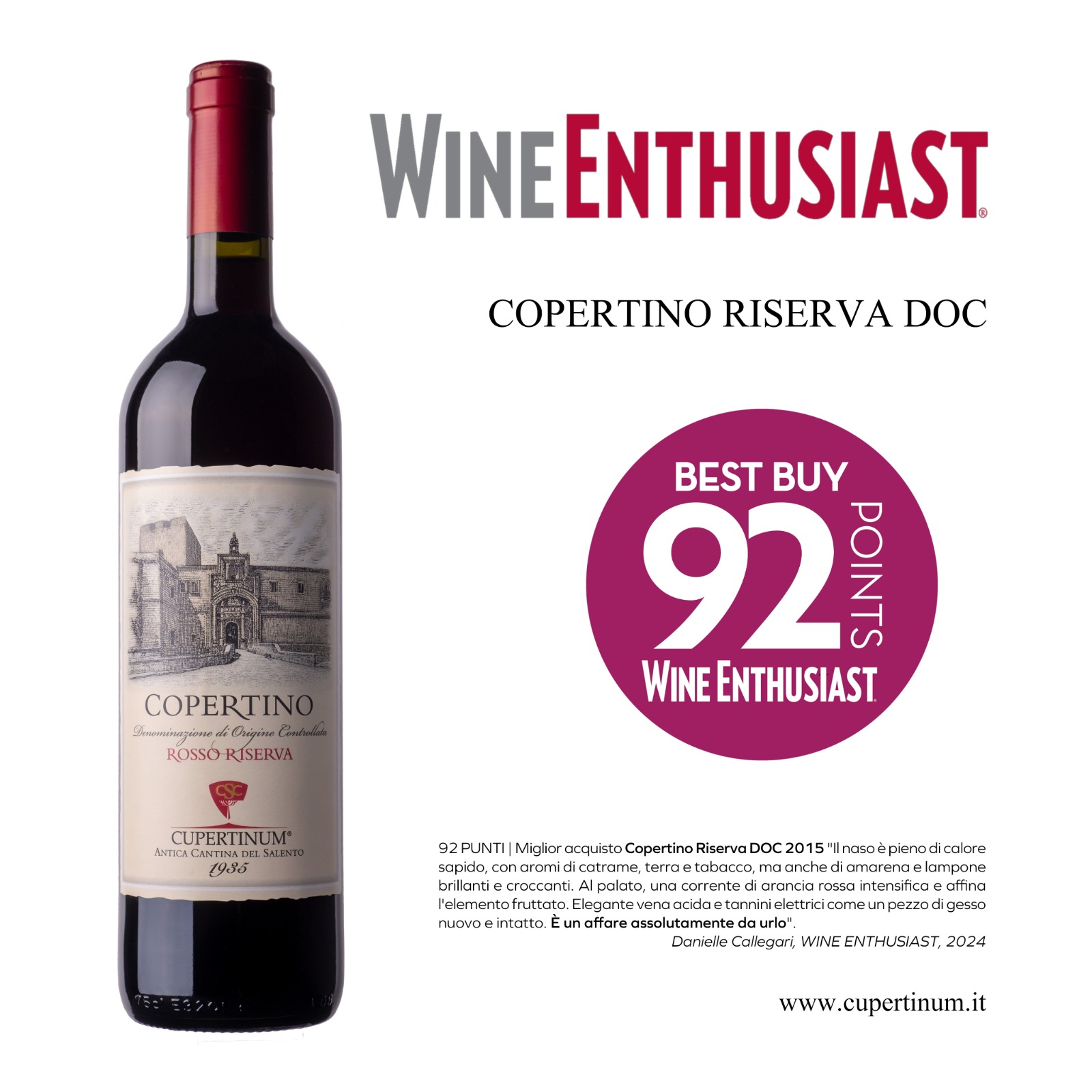 Wine Enthusiast - Copertino rosso Riserva Cantina Cupertinum